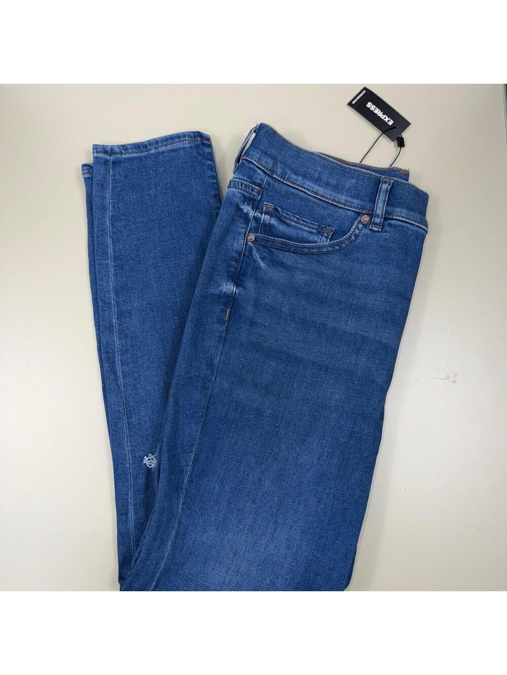 NWT Express High Rise Skinny Jeans Womens 8 Short SuperSoft Stretch Denim Blue